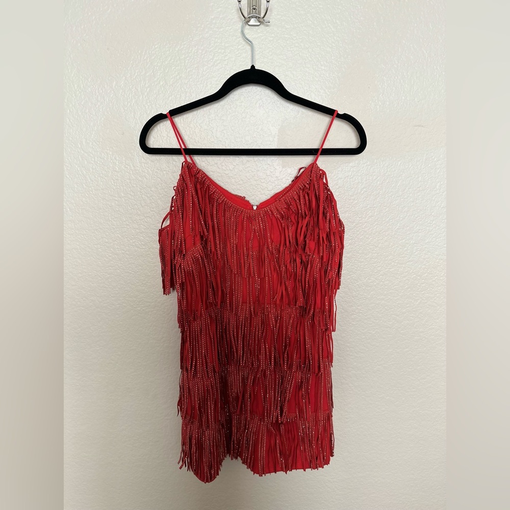 Red Metallic Western Fringe Whiskey Darling Red Dress Size Large!
